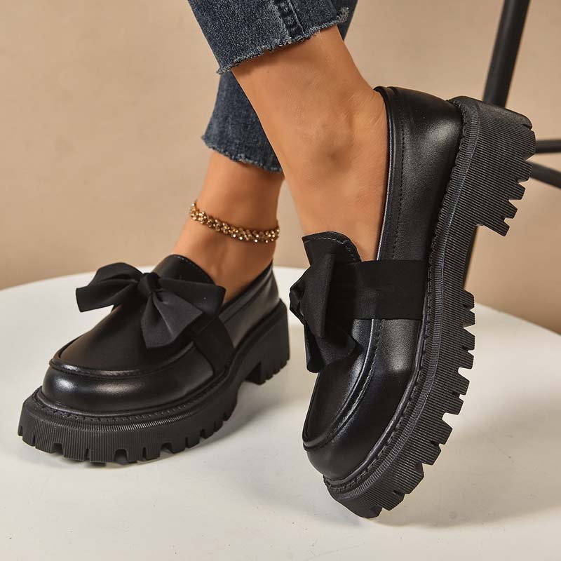 🩷Stilvolle süße Plateau-Loafer mit Schleife-14