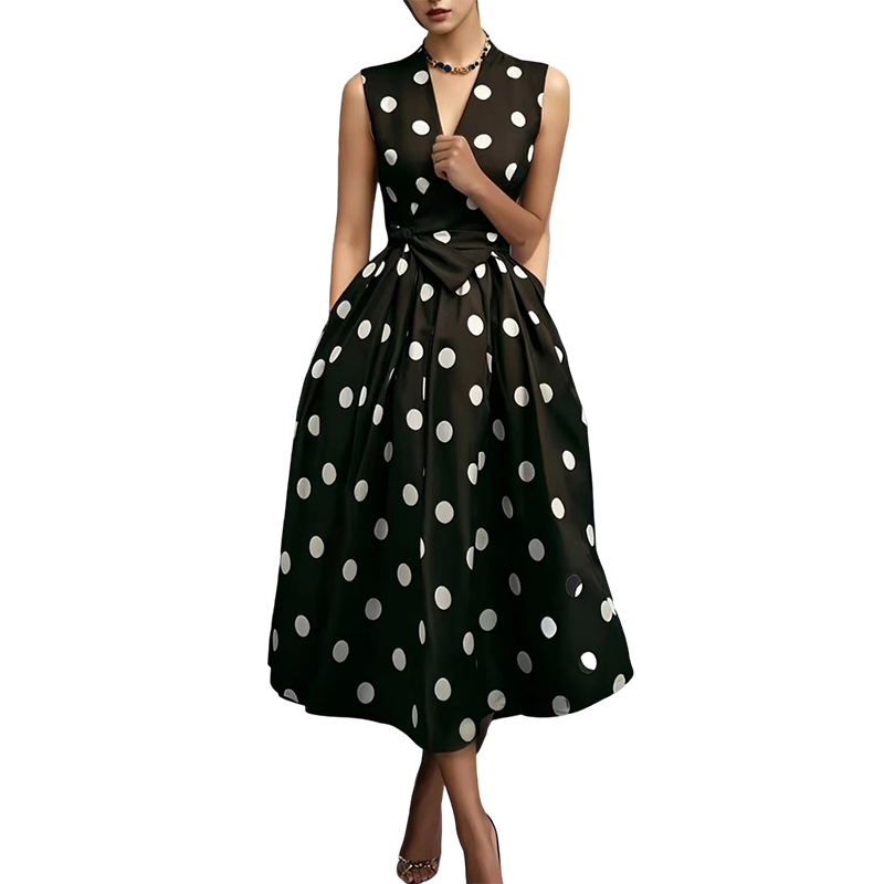 📢📢¡¡50% DE DESCUENTO!! ⏰Vestido sin Mangas con Escote en V y Estampado de Lunares para Mujer