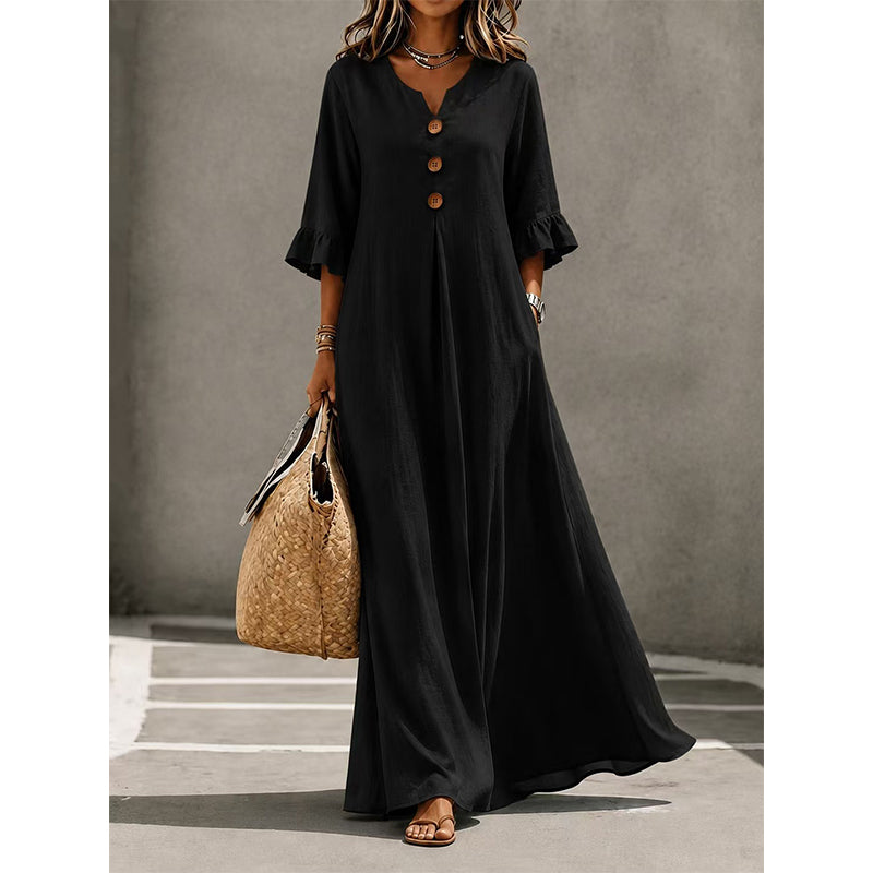 👗Maxikleid für Damen mit V-Ausschnitt und Rüschenärmeln-15