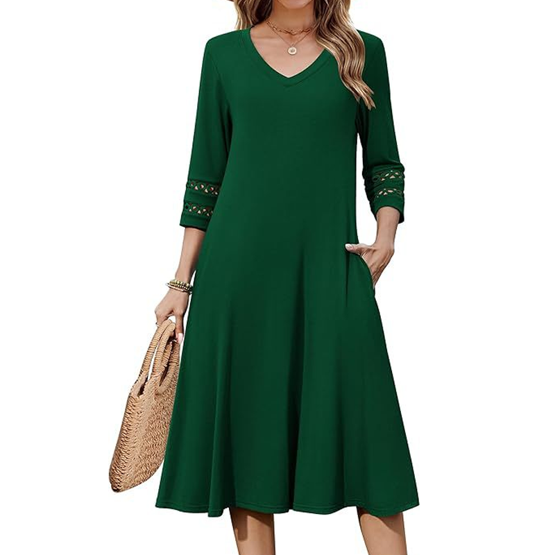 ⌛Zeitlich begrenztes Angebot-Legeres V-Ausschnitt-Midikleid für Damen-15