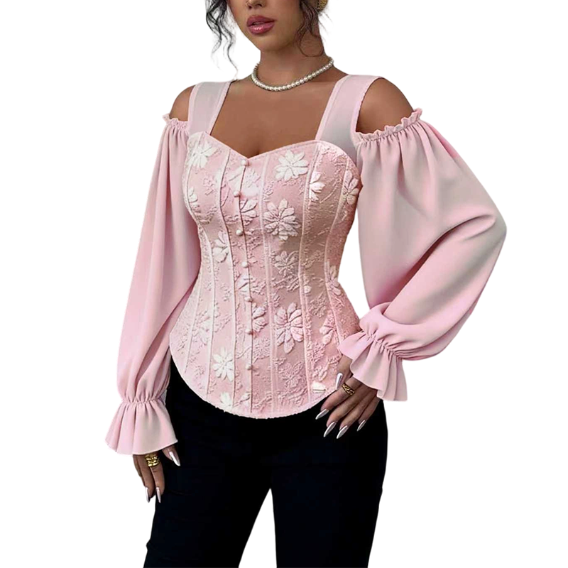 Damen Cold-Shoulder-Oberteil aus geblümten Jacquard-16