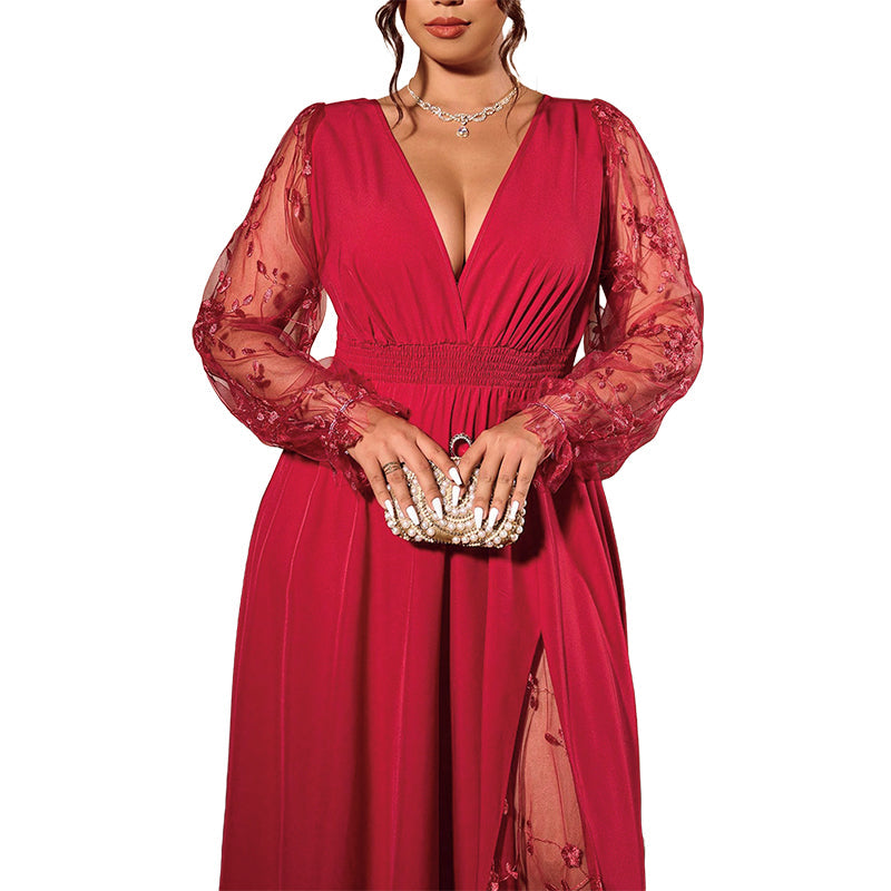 📢📢50%Rabatt!!!🎉✨Elegantes Damen-Maxikleid mit V-Ausschnitt und Spitzenapplikationen-11