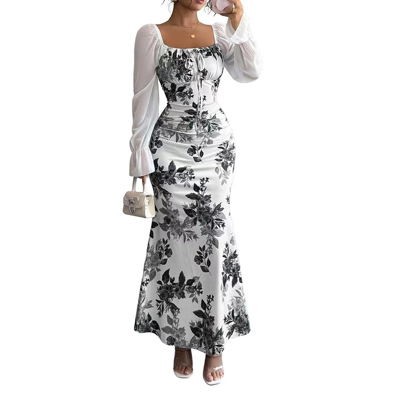 Elegantes geblümtes ausgestelltes Kleid für Damen-11