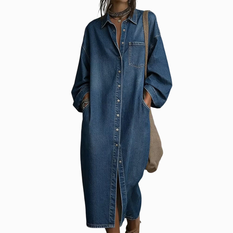 📢📢50% Rabatt!!! 🎉✨ Legeres, locker sitzendes Jeanshemdkleid für Damen