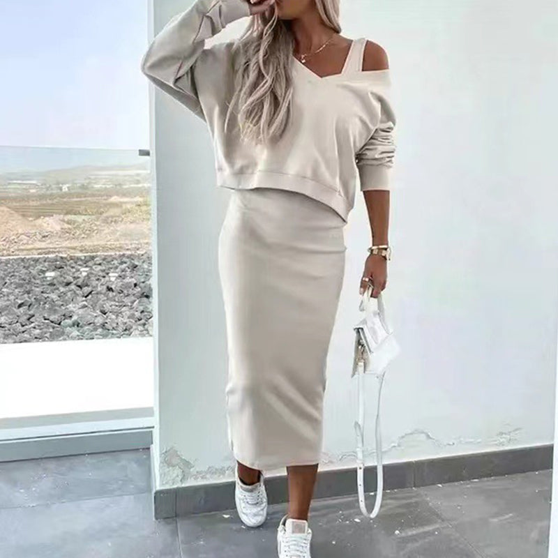 📢📢50%Rabatt!!!🎉✨Damen-Off-Shoulder-Sweatshirt und Camisole-Kleid-Set