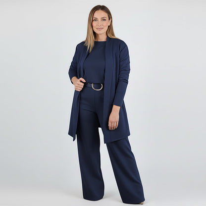 ⏳Zeitlich begrenztes Sonderangebot⏰ Elegantes 3-teiliges Set bestehend aus langem Cardigan, Oberteil und Hose💞-17