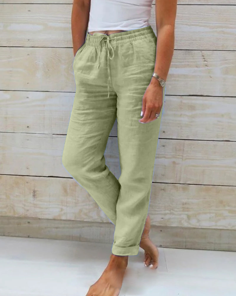 👖 50% RABATT! 🌿 Damenhose aus Baumwolle & Leinen – Elastischer Bund, atmungsaktiv & bequem – Perfekt für lässigen Sommer-Look ☀️-13