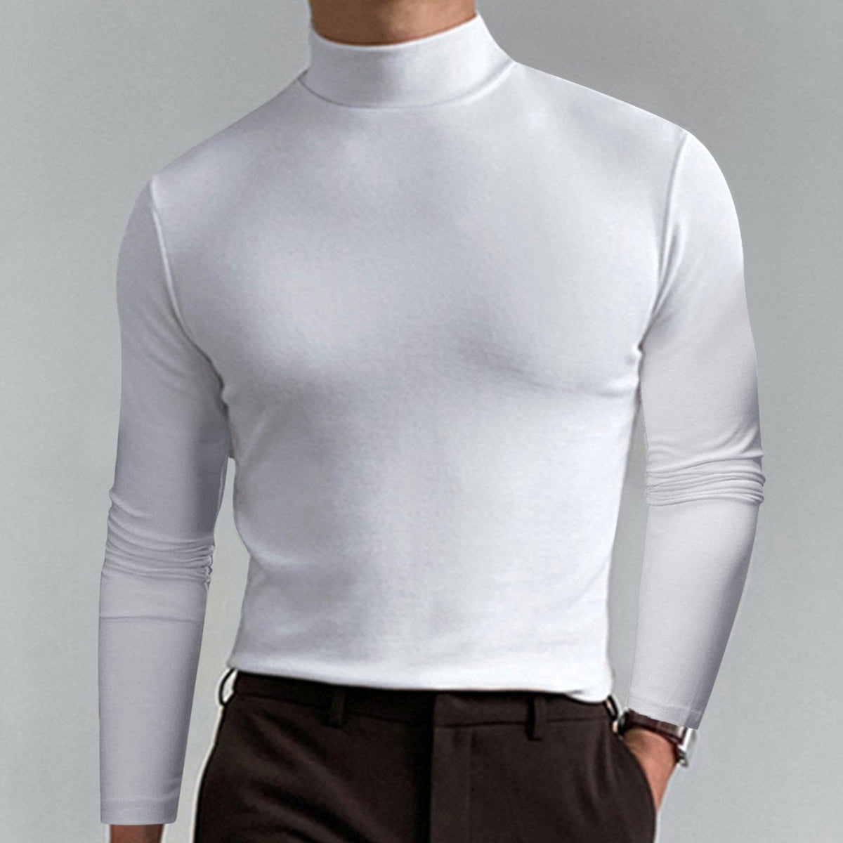 💥Ein Must-Have-All-Match-Unterhemd für Herbst und Winter 🔥Herren-T-Shirt mit hohem Kragen und langen Ärmeln und schmaler Passform-1