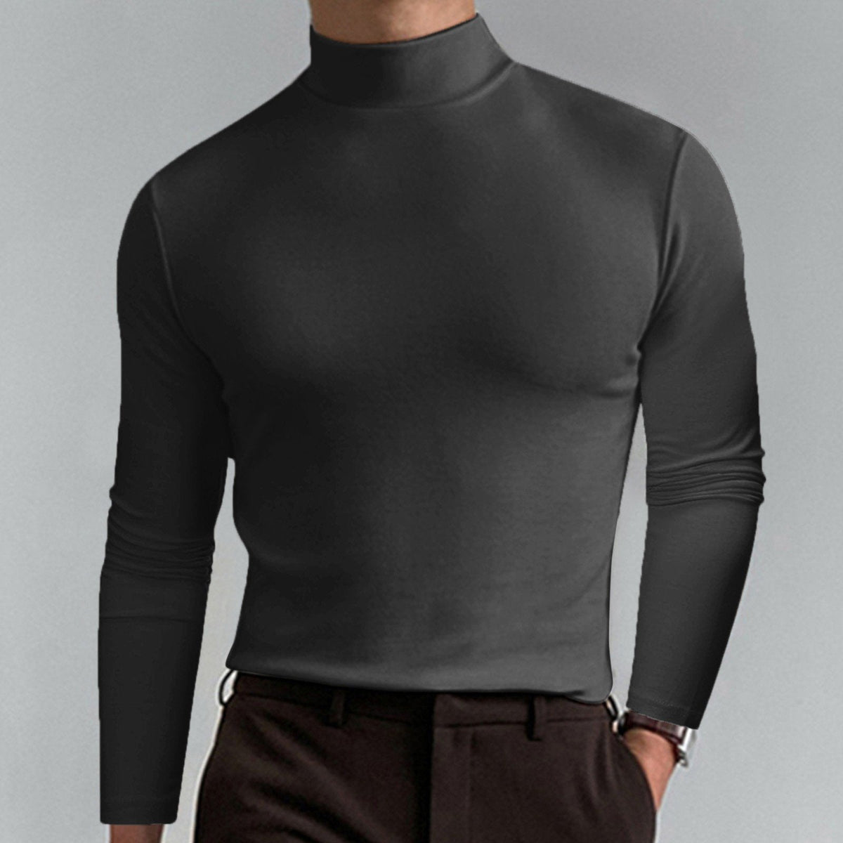 Ein Must-Have-All-Match-Unterhemd für Herbst und Winter 🔥Herren-T-Shirt mit hohem Kragen und langen Ärmeln und schmaler Passform-3