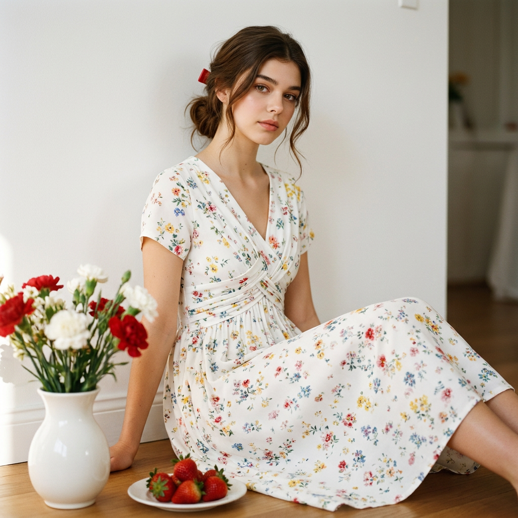 🔥Heißer Verkauf 50% Rabatt🔥👗Damenkleid mit V-Ausschnitt, Blumenmuster und gedrehter Taille✨