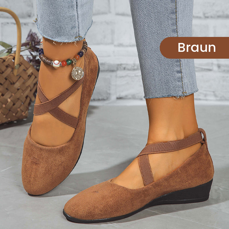 💃🔥Letzter Tag Promotion 50% Rabatt🔥Elegante feste Farbe elastische Riemen niedrige Keilschuhe-8