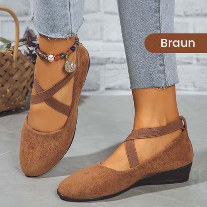 💃🔥Letzter Tag Promotion 50% Rabatt🔥Elegante feste Farbe elastische Riemen niedrige Keilschuhe-8