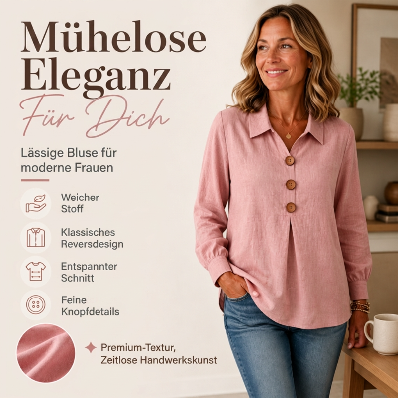 Damen elegantes Oberteil mit Reverskragen und Knopfleiste