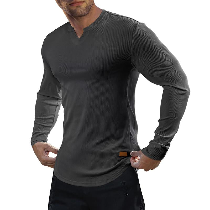 Herren-T-Shirt mit Stretch-Ripp🔥 – V-Ausschnitt, lange Ärmel, bequem-5