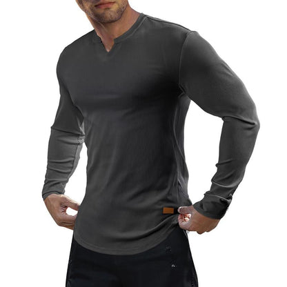 Herren-T-Shirt mit Stretch-Ripp🔥 – V-Ausschnitt, lange Ärmel, bequem-5