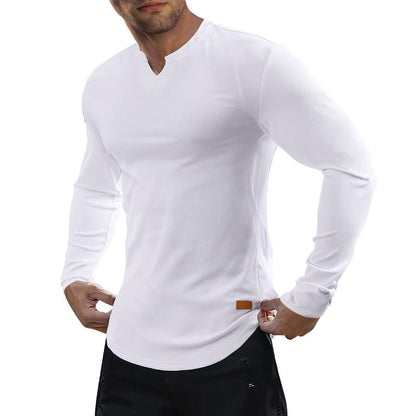 Herren-T-Shirt mit Stretch-Ripp🔥 – V-Ausschnitt, lange Ärmel, bequem-6