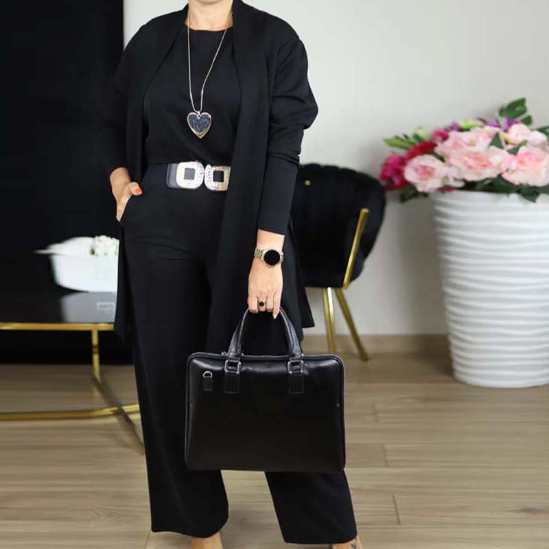 ⏳Zeitlich begrenztes Sonderangebot⏰ Elegantes 3-teiliges Set bestehend aus langem Cardigan, Oberteil und Hose💞-12