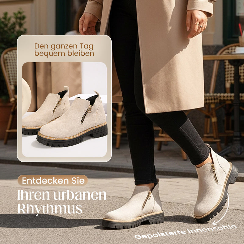 🥾 Damenschuhe trendig und komfortabel, runde Spitze mit Zip 🌟👢-1
