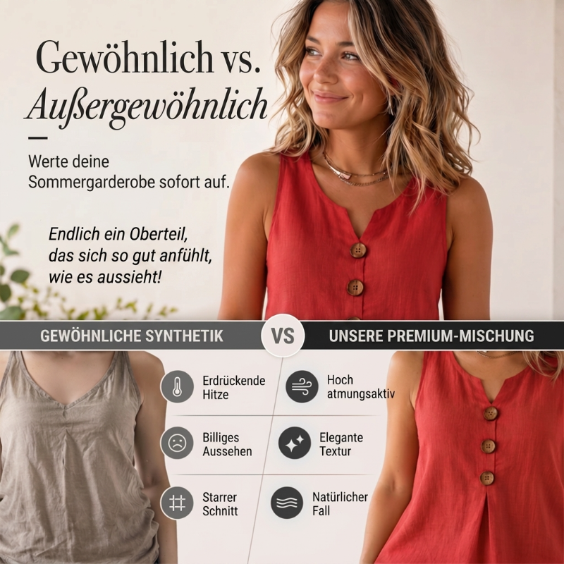 ⌛Zeitlich begrenztes Angebot – Ärmelloses Damen-Top mit V-Ausschnitt aus Baumwoll-Leinen-Mischung-1
