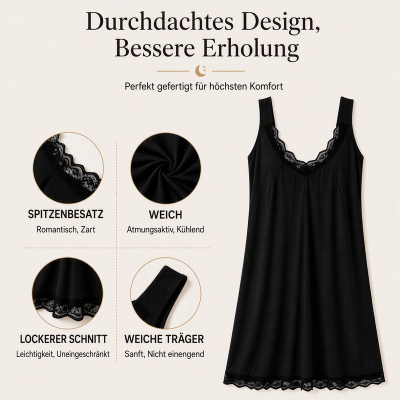 👗🌙 50% RABATT! Damen Spitzen-V-Ausschnitt Nachthemd – Lockeres Modal Unterkleid – Bequem, atmungsaktiv & perfekt für erholsamen Schlaf ✨-1