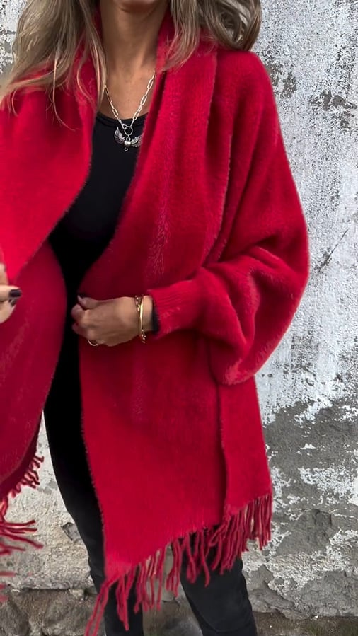 🍂Herbst-Specials🍂Langärmliger, lässiger Schalmantel mit Quaste für Damen-5
