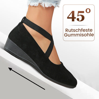 💃🔥Letzter Tag Promotion 50% Rabatt🔥Elegante feste Farbe elastische Riemen niedrige Keilschuhe-2
