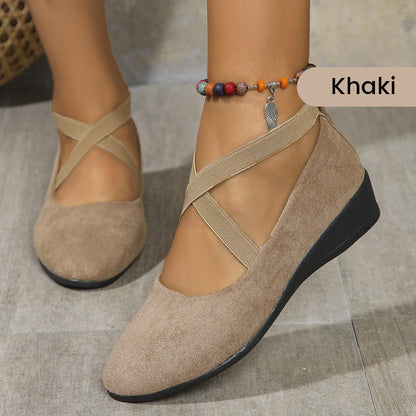 💃🔥Letzter Tag Promotion 50% Rabatt🔥Elegante feste Farbe elastische Riemen niedrige Keilschuhe-9