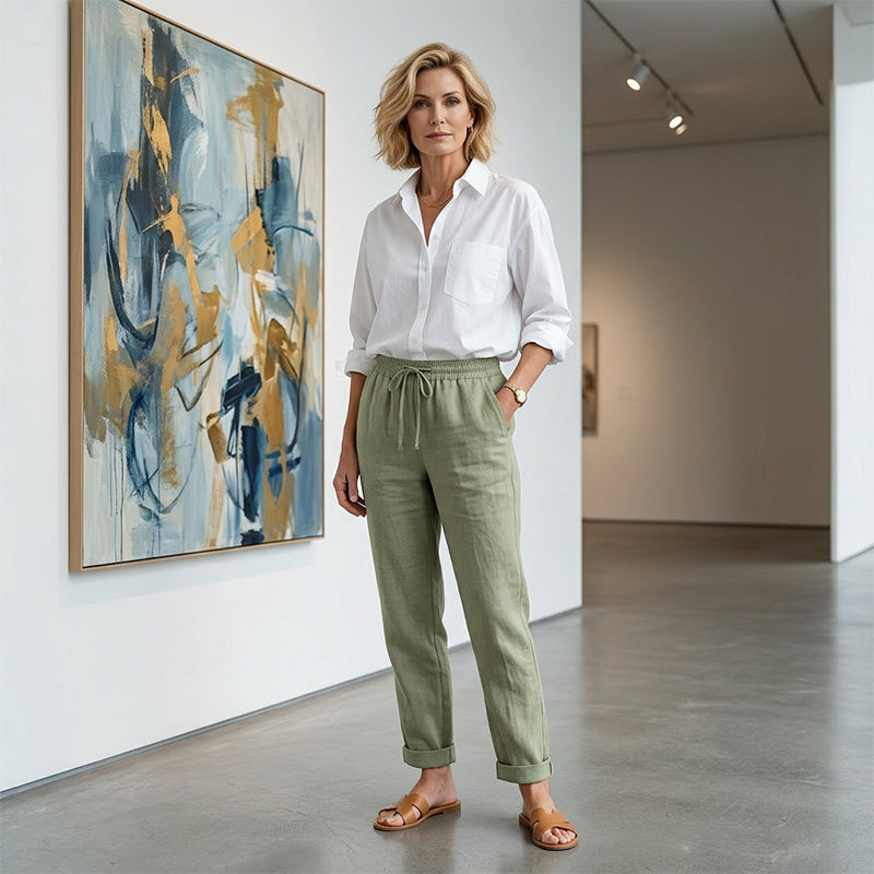 👖 50% RABATT! 🌿 Damenhose aus Baumwolle & Leinen – Elastischer Bund, atmungsaktiv & bequem – Perfekt für lässigen Sommer-Look ☀️-3
