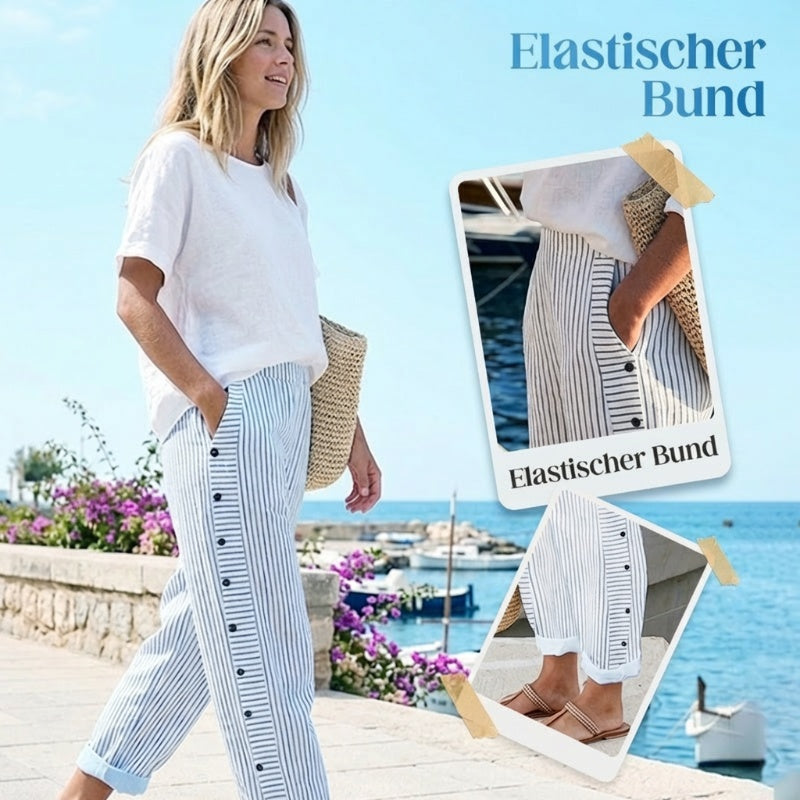 Bequeme blau gestreifte Hose mit Seitentaschen-5