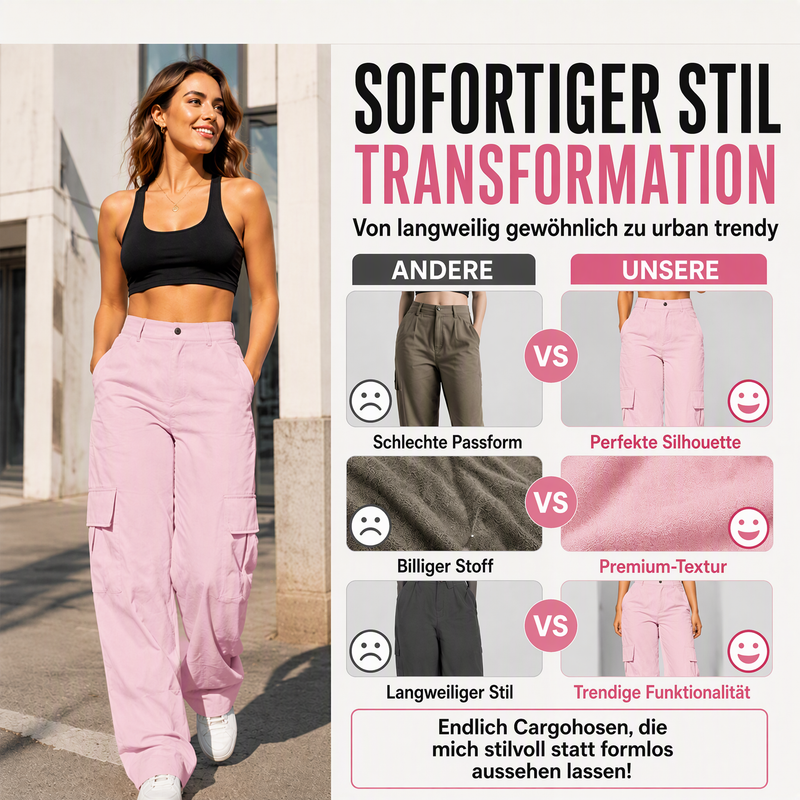 ✨ 👖 50% Rabatt | Optisch längere Beine & praktische Cargo-Taschen – Damen High-Waist Hose