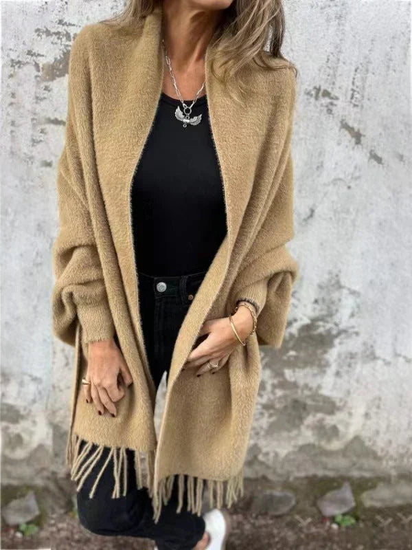 🍂Herbst-Specials🍂Langärmliger, lässiger Schalmantel mit Quaste für Damen-6