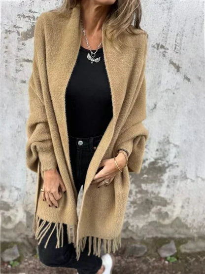 🍂Herbst-Specials🍂Langärmliger, lässiger Schalmantel mit Quaste für Damen-6