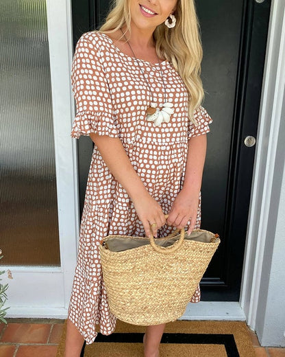 🎁Gran liquidación 2026: 50% de descuento🎁Vestido midi de cuello redondo con estampado de lunares