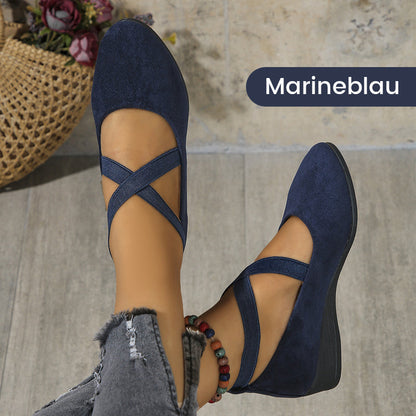 💃🔥Letzter Tag Promotion 50% Rabatt🔥Elegante feste Farbe elastische Riemen niedrige Keilschuhe-10
