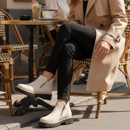 🥾 Damenschuhe trendig und komfortabel, runde Spitze mit Zip 🌟👢-3