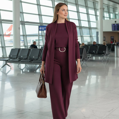⏳Zeitlich begrenztes Sonderangebot⏰ Elegantes 3-teiliges Set bestehend aus langem Cardigan, Oberteil und Hose💞-4