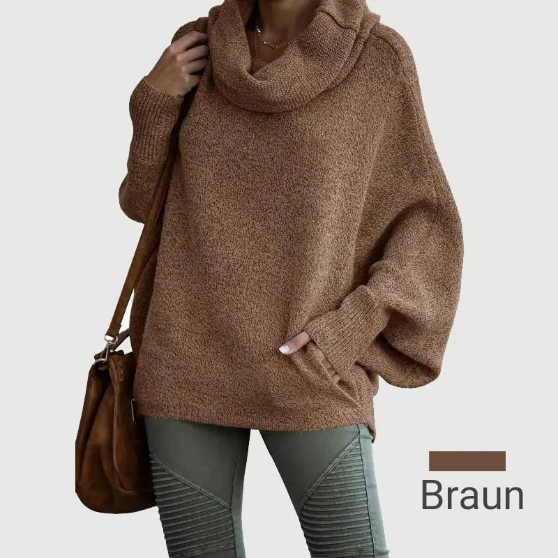 🎉HOT SALE💖Damen Fledermausärmel Pullover mit Rollkragen und Taschen