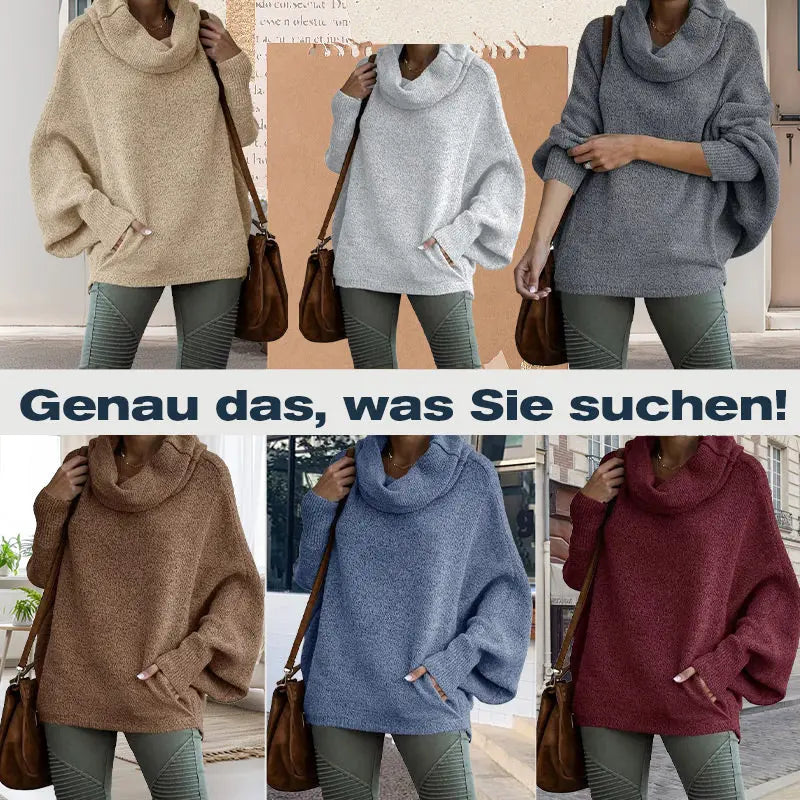 🎉HOT SALE💖Damen Fledermausärmel Pullover mit Rollkragen und Taschen
