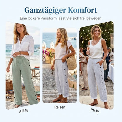 Bequeme blau gestreifte Hose mit Seitentaschen-6
