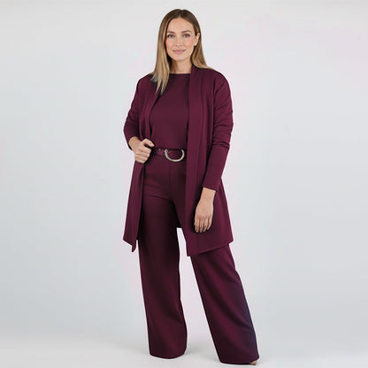 ⏳Zeitlich begrenztes Sonderangebot⏰ Elegantes 3-teiliges Set bestehend aus langem Cardigan, Oberteil und Hose💞-16
