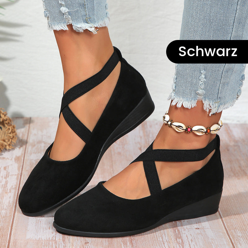 💃🔥Letzter Tag Promotion 50% Rabatt🔥Elegante feste Farbe elastische Riemen niedrige Keilschuhe-12
