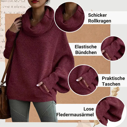 🎉HOT SALE💖Damen Fledermausärmel Pullover mit Rollkragen und Taschen