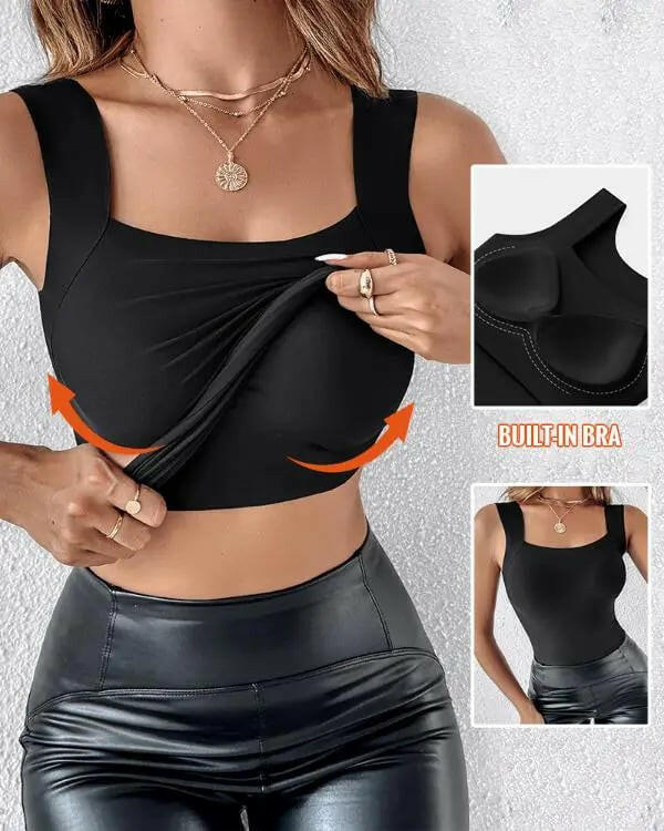 2-Piece Set💕Women’s U Neck Thermal Tank Tops with Built-In Bra-1