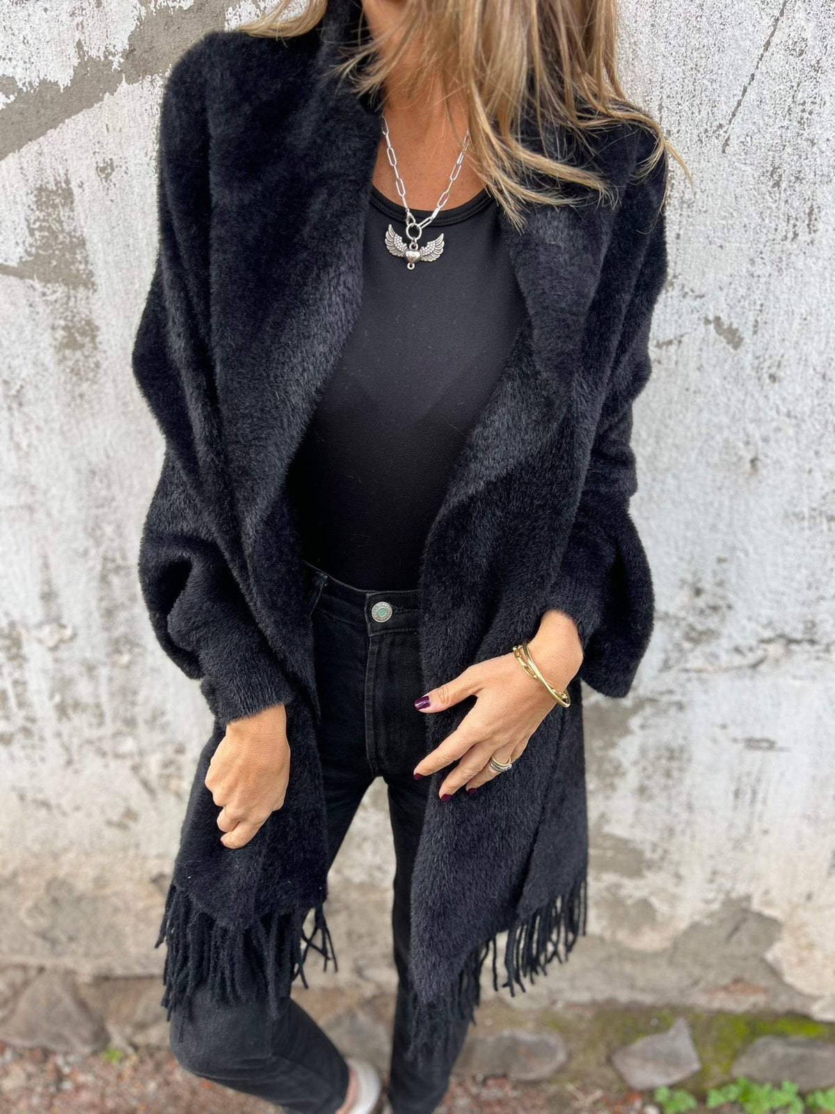 🍂Herbst-Specials🍂Langärmliger, lässiger Schalmantel mit Quaste für Damen-1