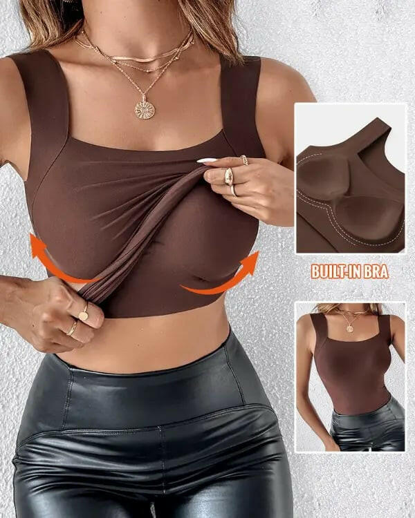 2-Piece Set💕Women’s U Neck Thermal Tank Tops with Built-In Bra-9