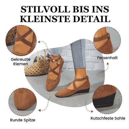 💃🔥Letzter Tag Promotion 50% Rabatt🔥Elegante feste Farbe elastische Riemen niedrige Keilschuhe-5