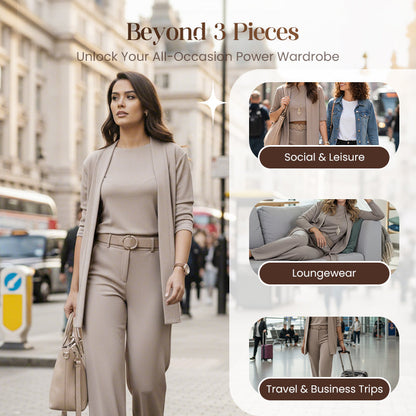 ⏳Zeitlich begrenztes Sonderangebot⏰ Elegantes 3-teiliges Set bestehend aus langem Cardigan, Oberteil und Hose💞-1