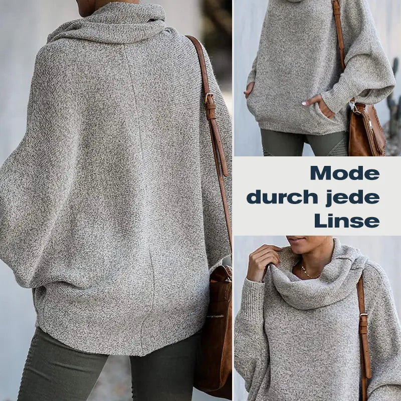 🎉HOT SALE💖Damen Fledermausärmel Pullover mit Rollkragen und Taschen