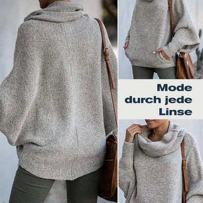 🎉HOT SALE💖Damen Fledermausärmel Pullover mit Rollkragen und Taschen