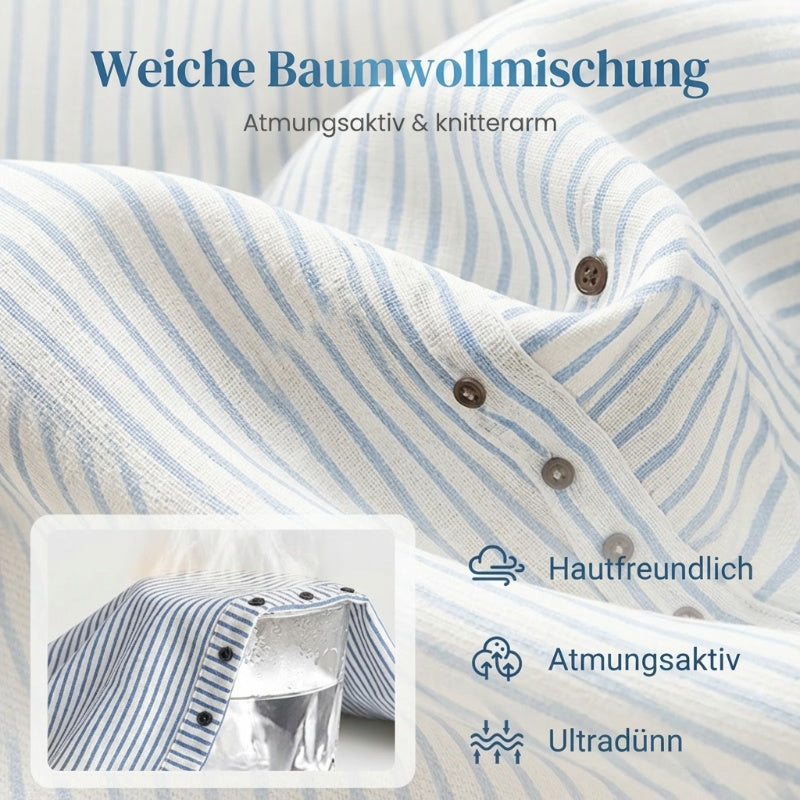 Bequeme blau gestreifte Hose mit Seitentaschen-4